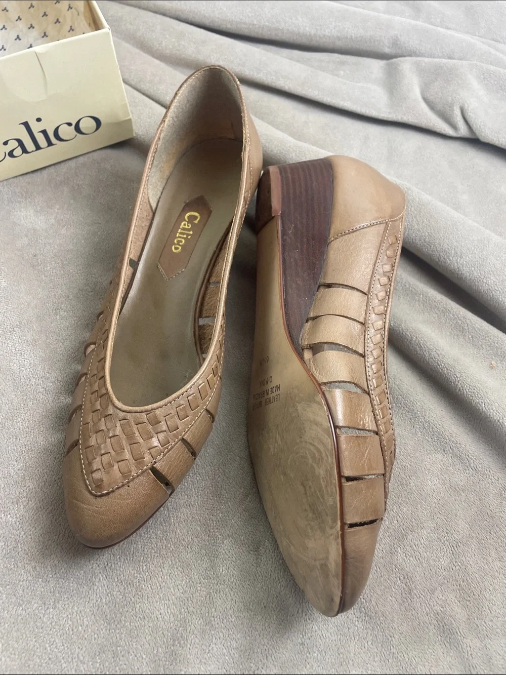 Calico Vintage Brazilian Leather Wedge Loafers Mink Tarragon